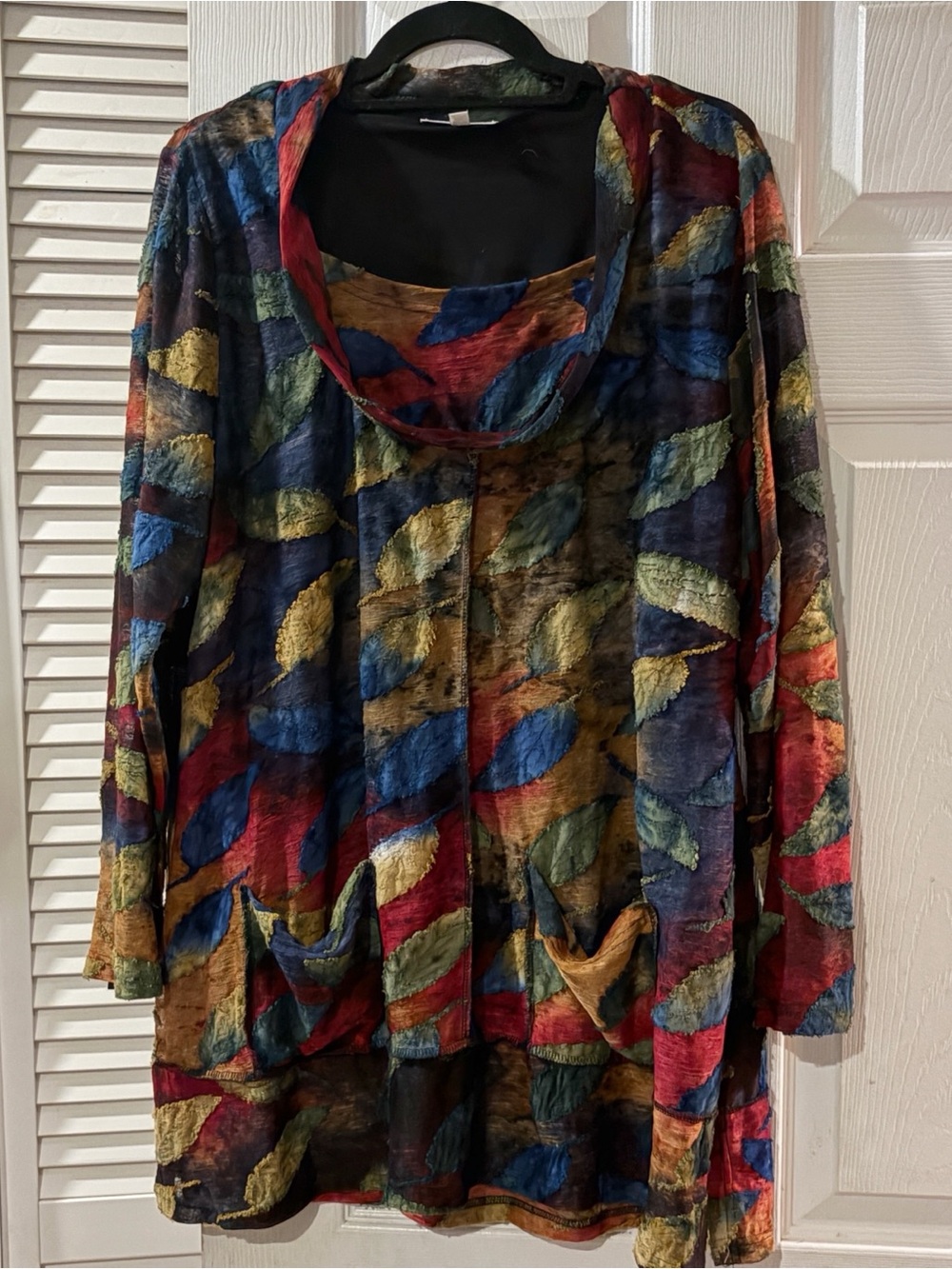 NorthStyle Burnout Mesh Leaf Tunic 1X Textured Applique Top Pockets Fall Cottag